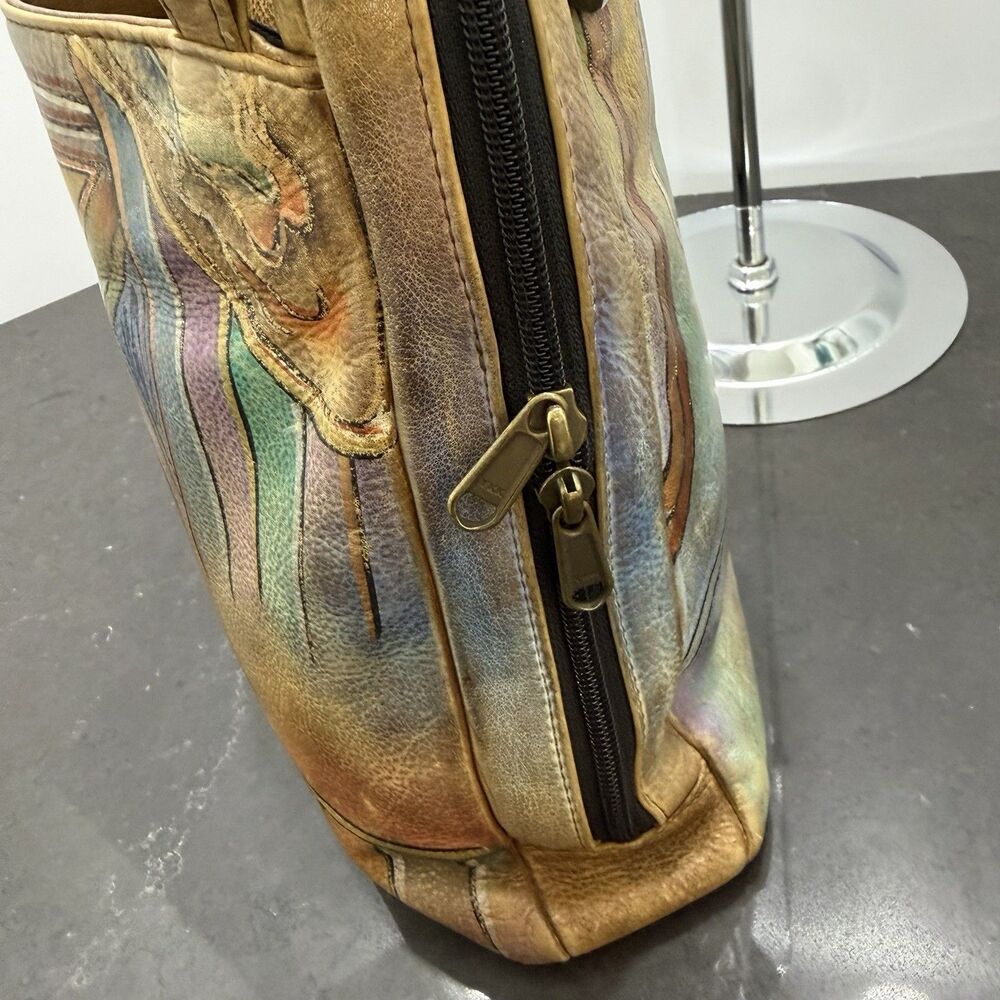 Vintage Aruschka Genuine Leather Artistic Shoulder Bag Crossbody Multicolor - Picture 9 of 14